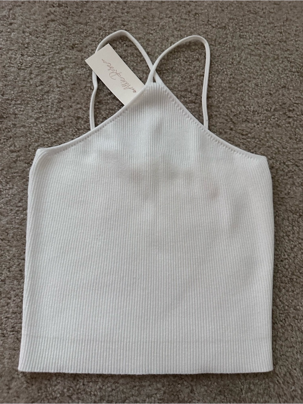 Allie Rose White Ribbed Halter Crop Camisole Size Small NWT